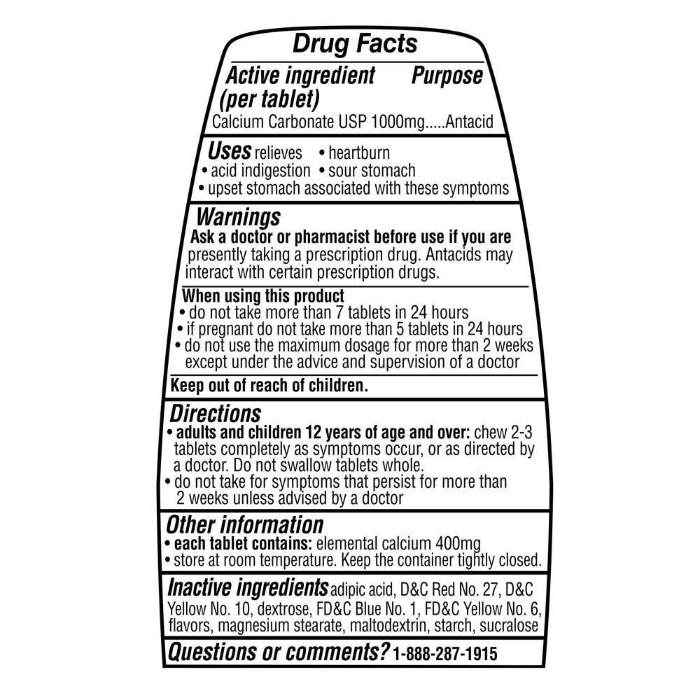 Equate Ultra Strength Antacid Chewable Fruit Tablets, over the Counter, 1000 Mg, 72 Ct