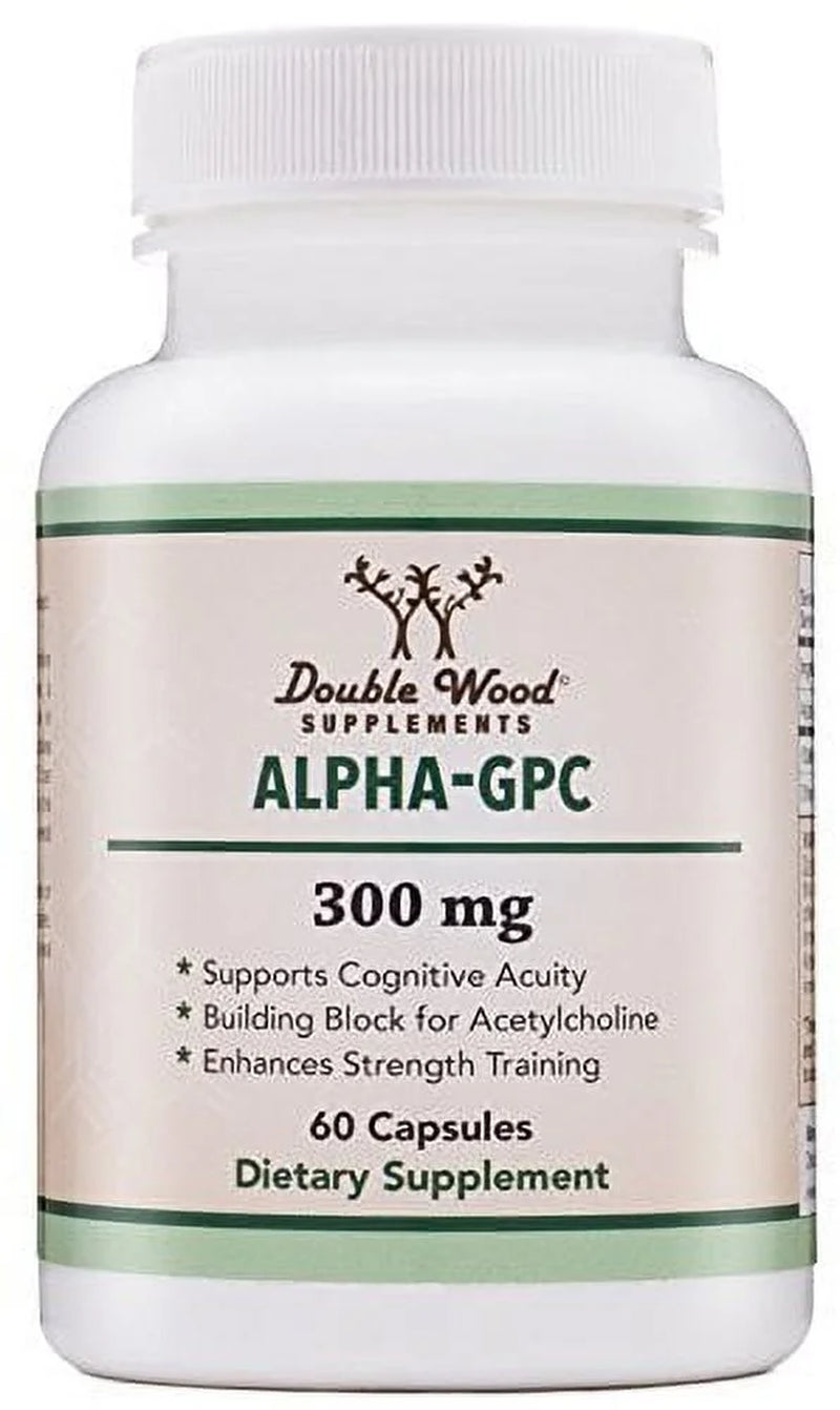 Alpha GPC Choline Supplement, Pharmaceutical Grade, Made in USA (60 Capsules 300Mg)
