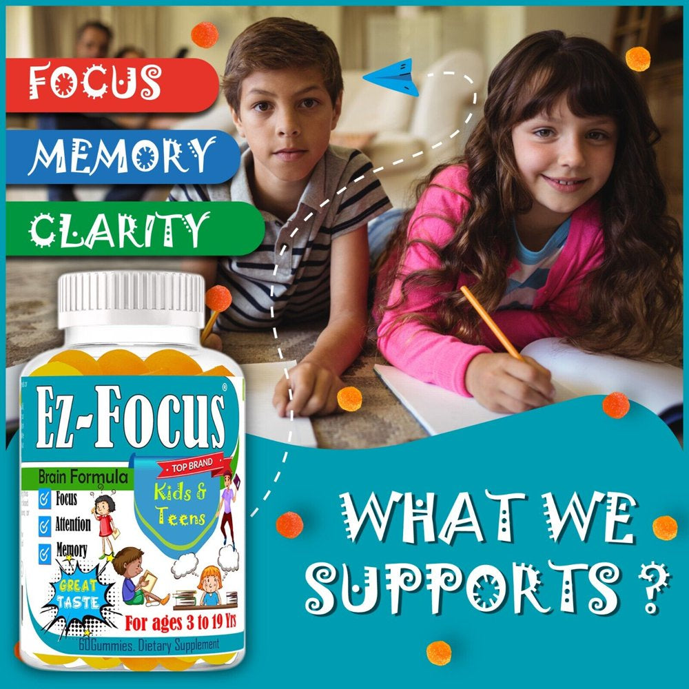 Ez Focus Brain Booster Supplement for Kids & Teens, Improve Memory, Focus - 60 Gummies