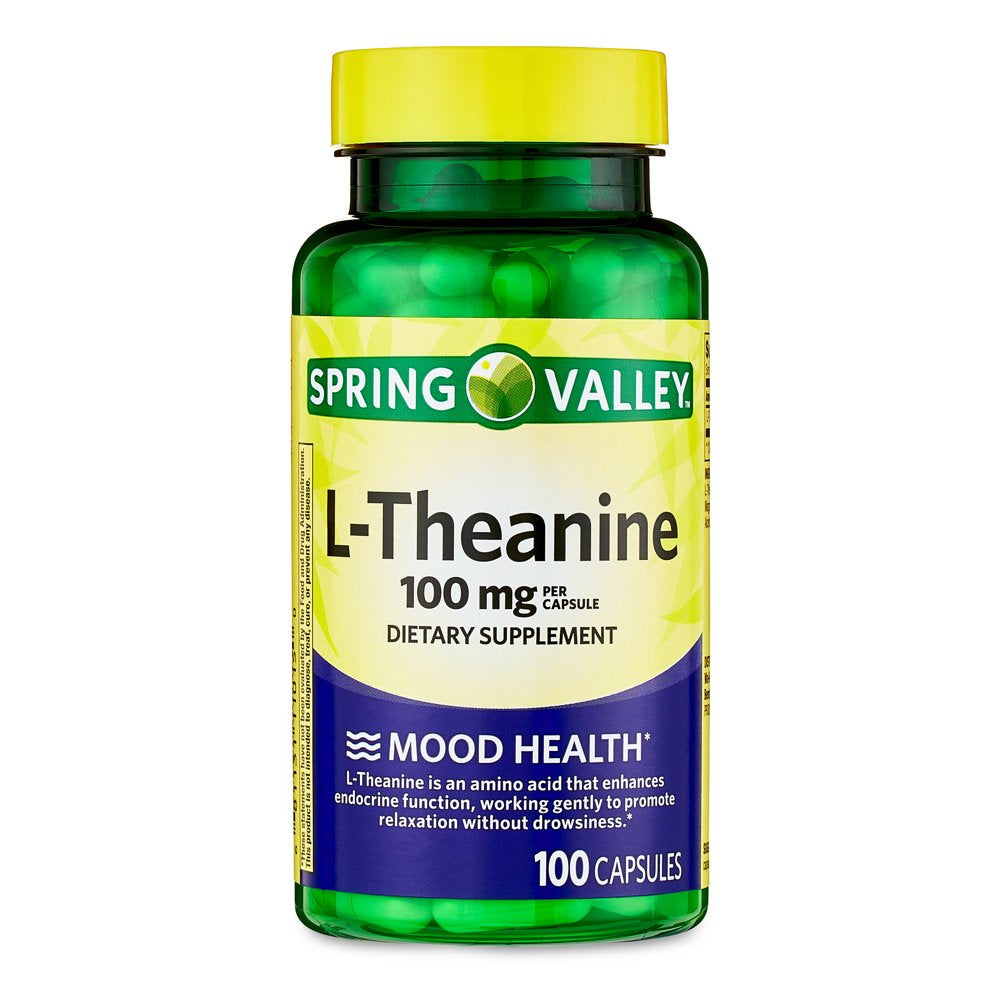 Spring Valley L-Theanine Capsules Dietary Supplement, Unflavored, 100 Mg, 100 Count