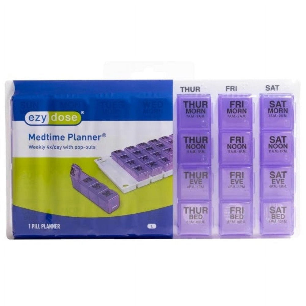 Ezy Dose Weekly (7-Day) Pill Organizer, Large Pop-Out Compartments, 4 Times a Day (Large)