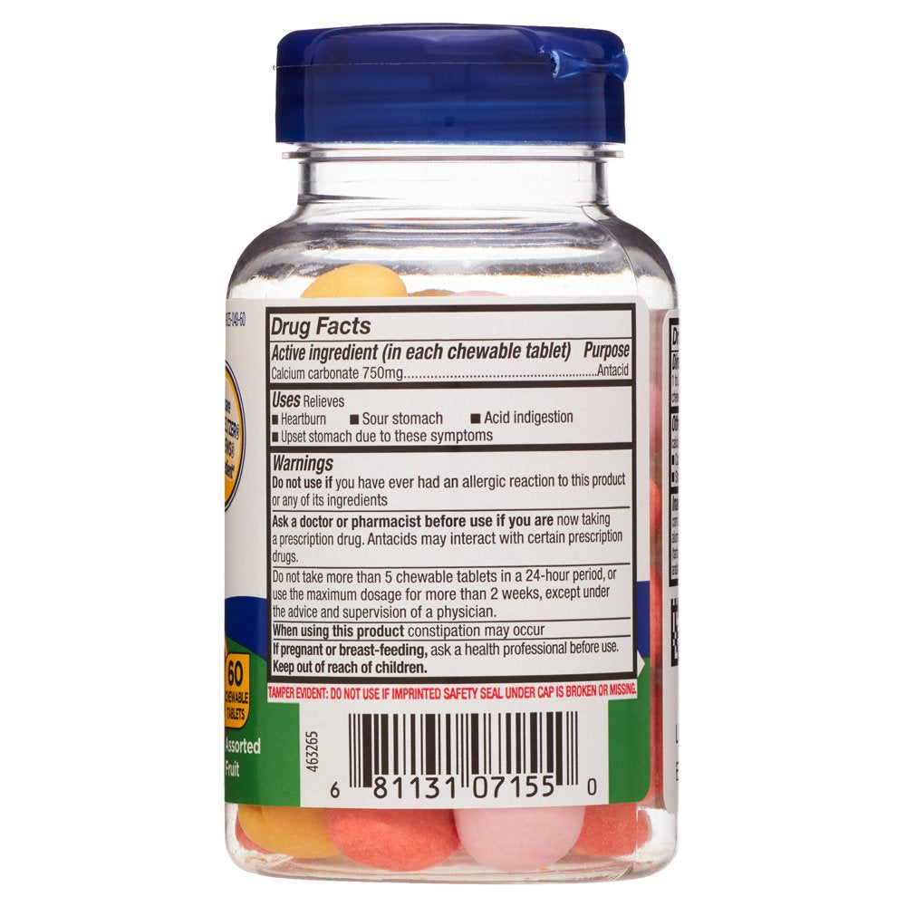 Equate Extra Strength Heartburn + Antacid Relief Chews, Assorted Fruit, 60 Count