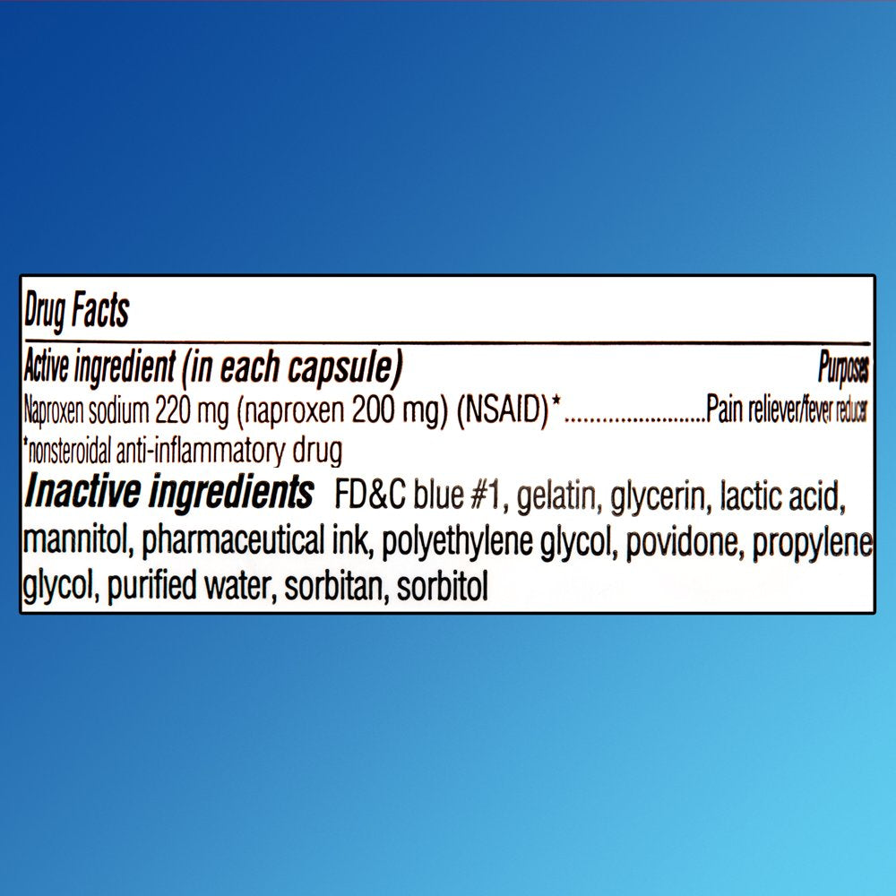 Equate Naproxen Sodium All Day Pain Relief Liquid Gels, 220 Mg, 80 Count