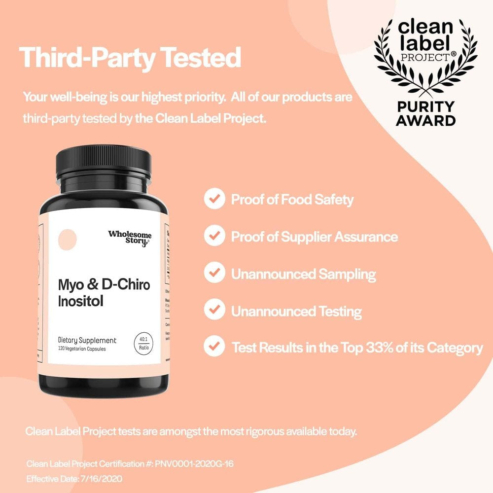 Wholesome Story Myo-Inositol & D-Chiro Inositol | Hormonal Balance & Healthy Ovarian Function Support for Women | 120 Ct