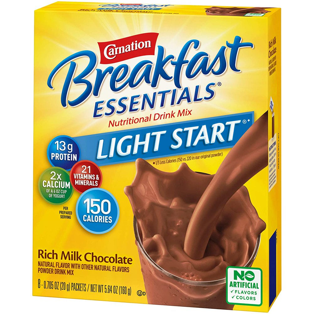 Carnation Breakfast Essentials Light Start Instant Complete Nutritional Drink, Chocolate, 5.64 OZ (Pack of 2)