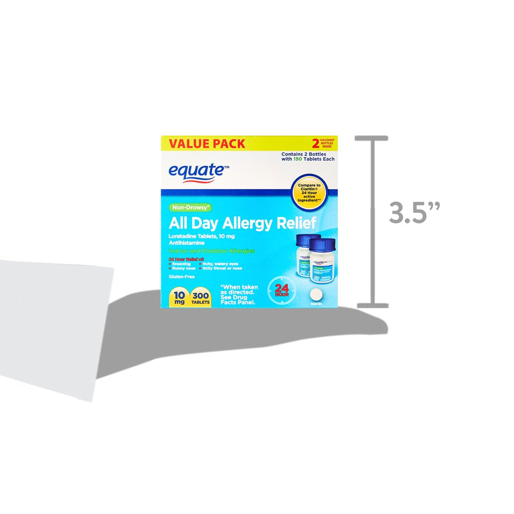 Equate Allergy Relief Loratadine Tablets 10 Mg, Antihistamine, 300 Count
