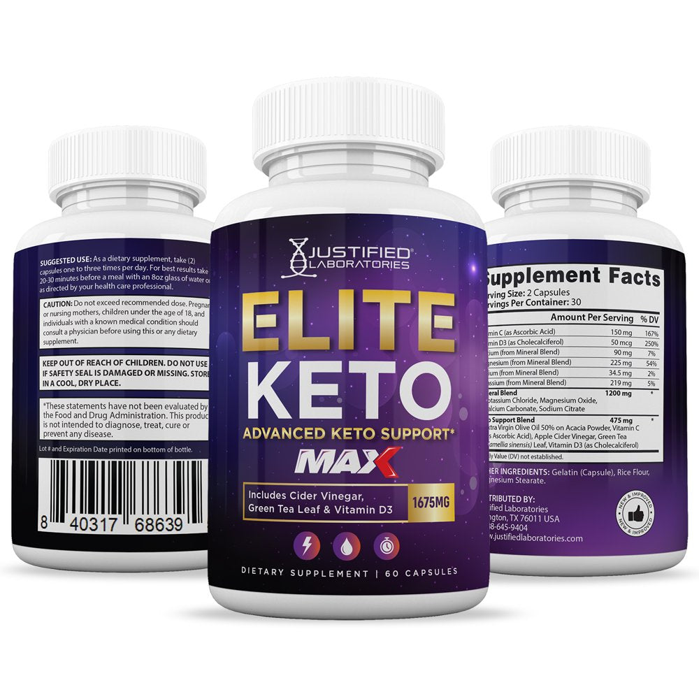 Elite Keto ACV MAX Pills 1675Mg Dietary Supplement 60 Capsules