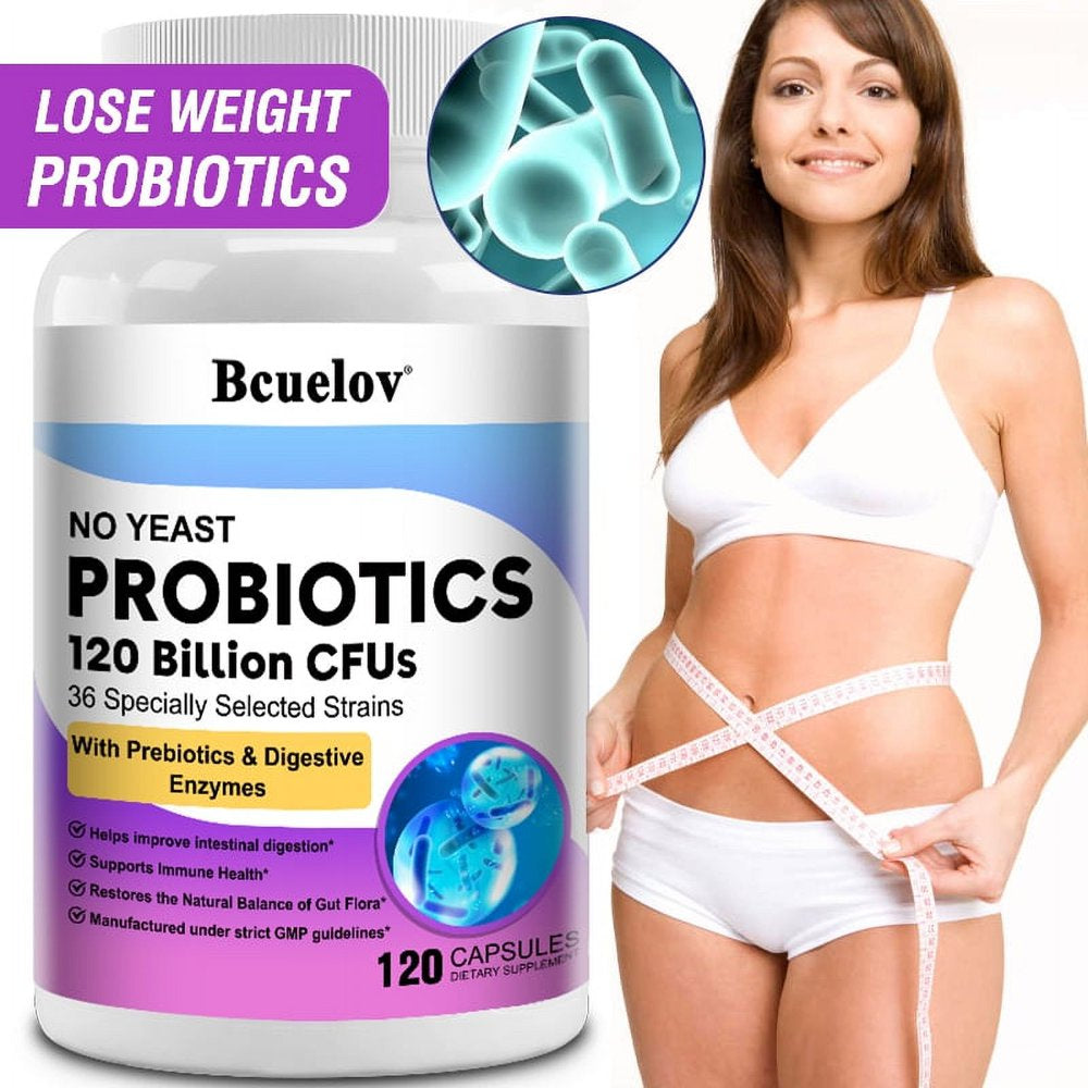 Bcuelov Probiotics 120 Billion CFU - 36 Strains with Prebiotics & Digestive Enzymes, Gut Digestive & Immune Support