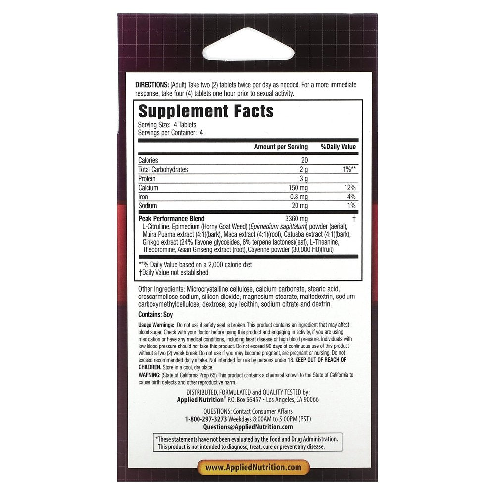 Applied Nutrition Magnum Blood-Flow Sexual Peak Performance Power Tablets, 16 Count