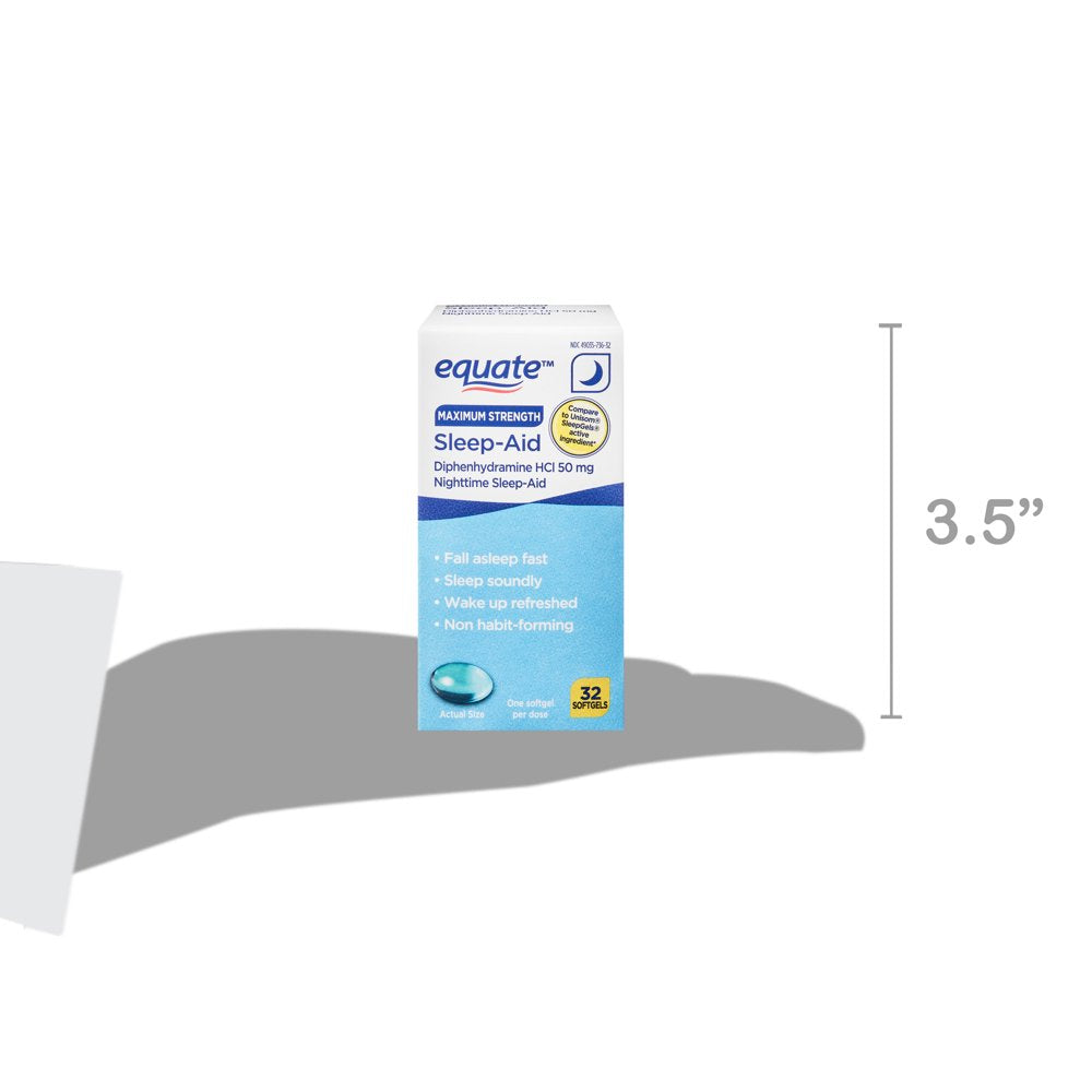Equate Maximum Strength Diphenhydramine Hcl Sleep-Aid Softgels, 50 Mg, 32 Count