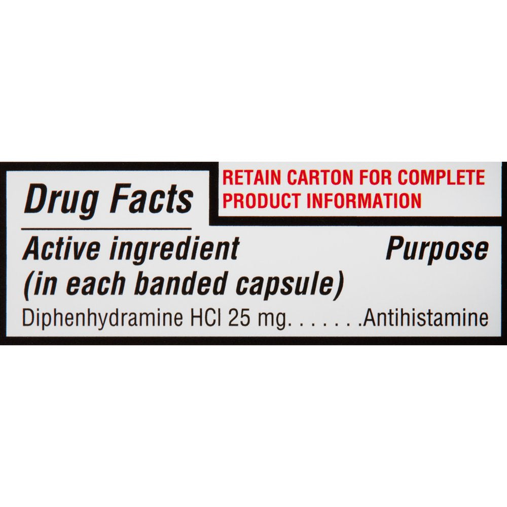 Equate Diphenhydramine Allergy Relief Capsules, 25 Mg, 24 Count