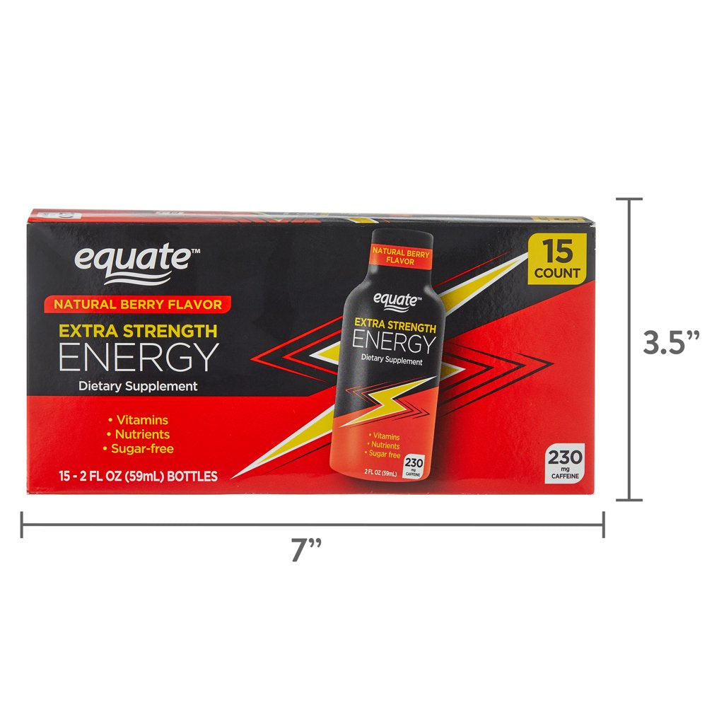 Equate Extra Strength Energy Dietary Supplement, Caffeine 230Mg, Berry Flavor, 15 Pack