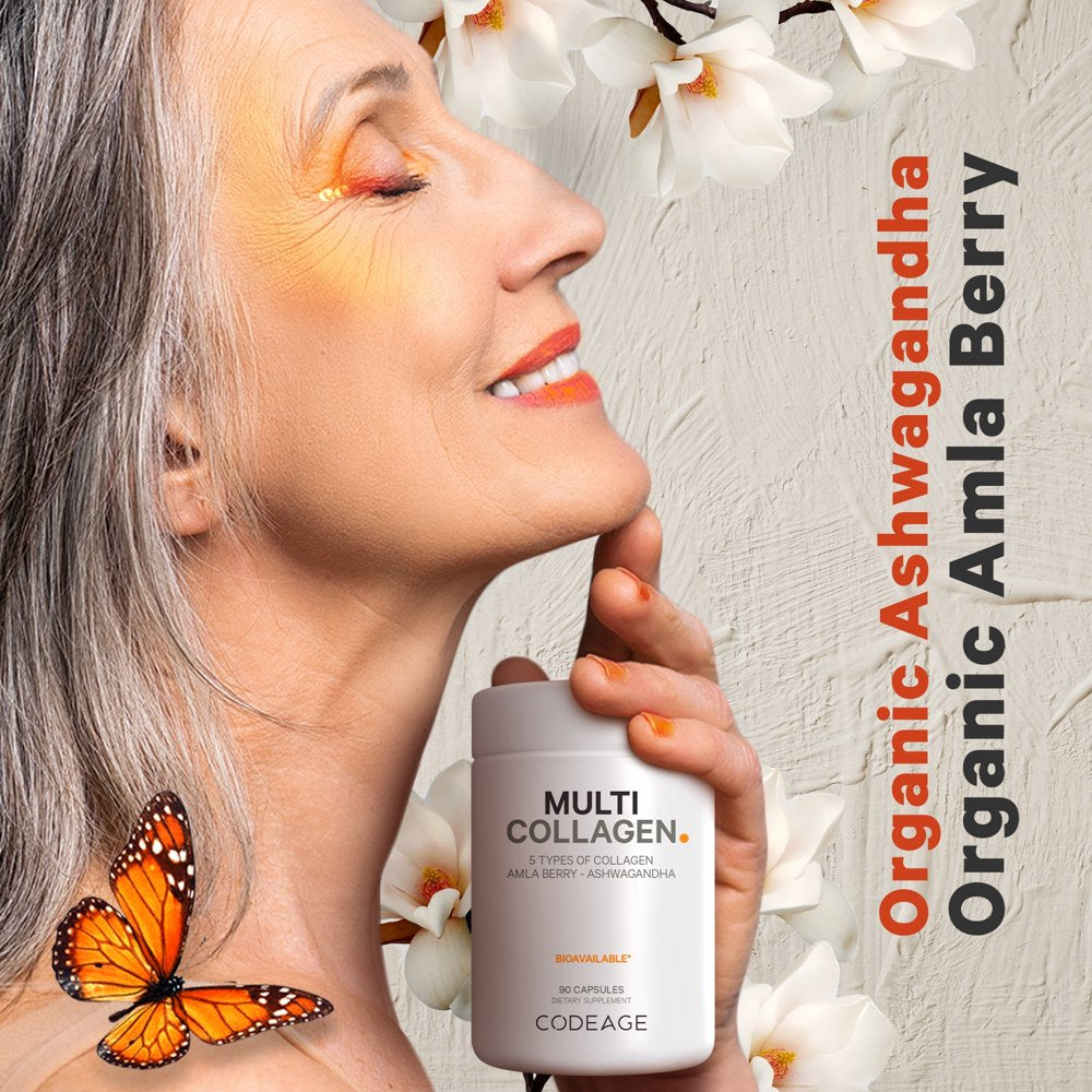 Codeage Multi Collagen Protein Capsules, Type I, II, III, V, X, Bone Broth, Ashwagandha & Amla Berry, 90 Ct