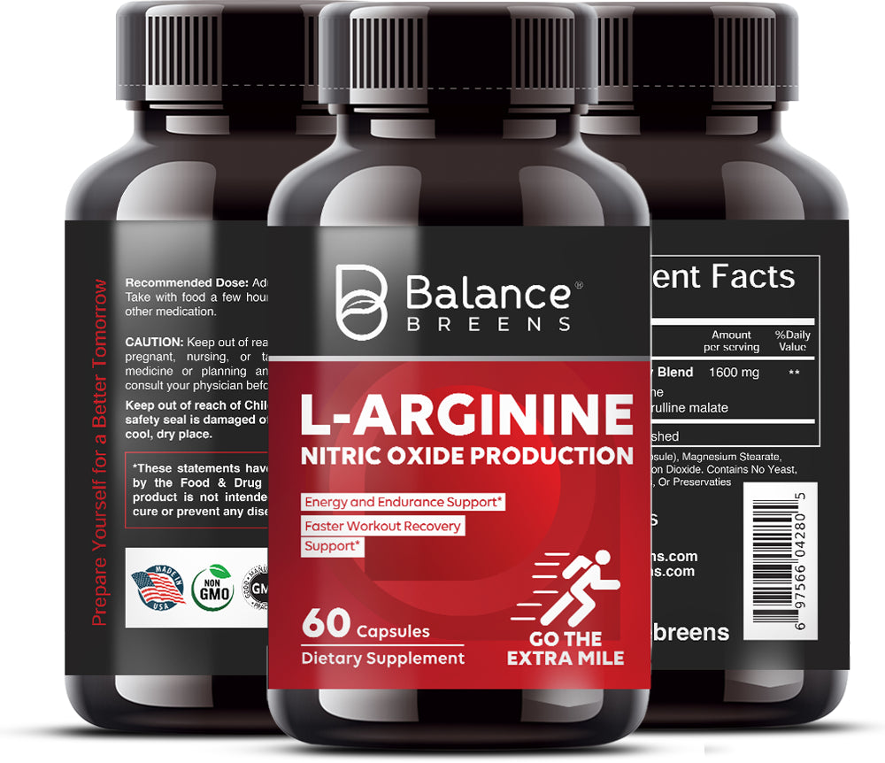 Balance Breens L-Arginine Nitric Oxide Booster 60 Capsules - Supplement for Muscle Building, Endurance, Vascularity, Energy