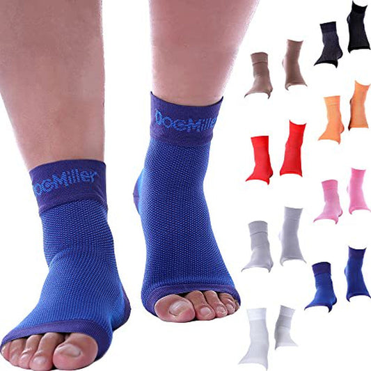 Doc Miller Ankle Compression Sleeve - Heel Brace for Heel Pain - Plantar Fasciitis Foot Wrap for Ankle Support and Neuropathy Relief - 1 Pair Blue Plantar Fasciitis Wrap - Large Size