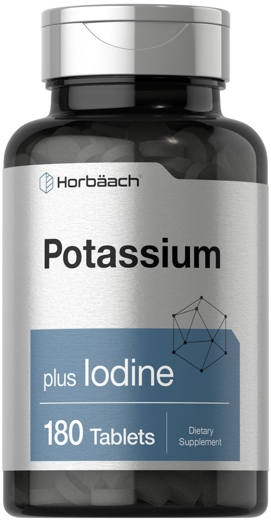 Potassium plus Iodine | 180 Vegetarian Tablets | as Potassium Iodide | by Horbaach