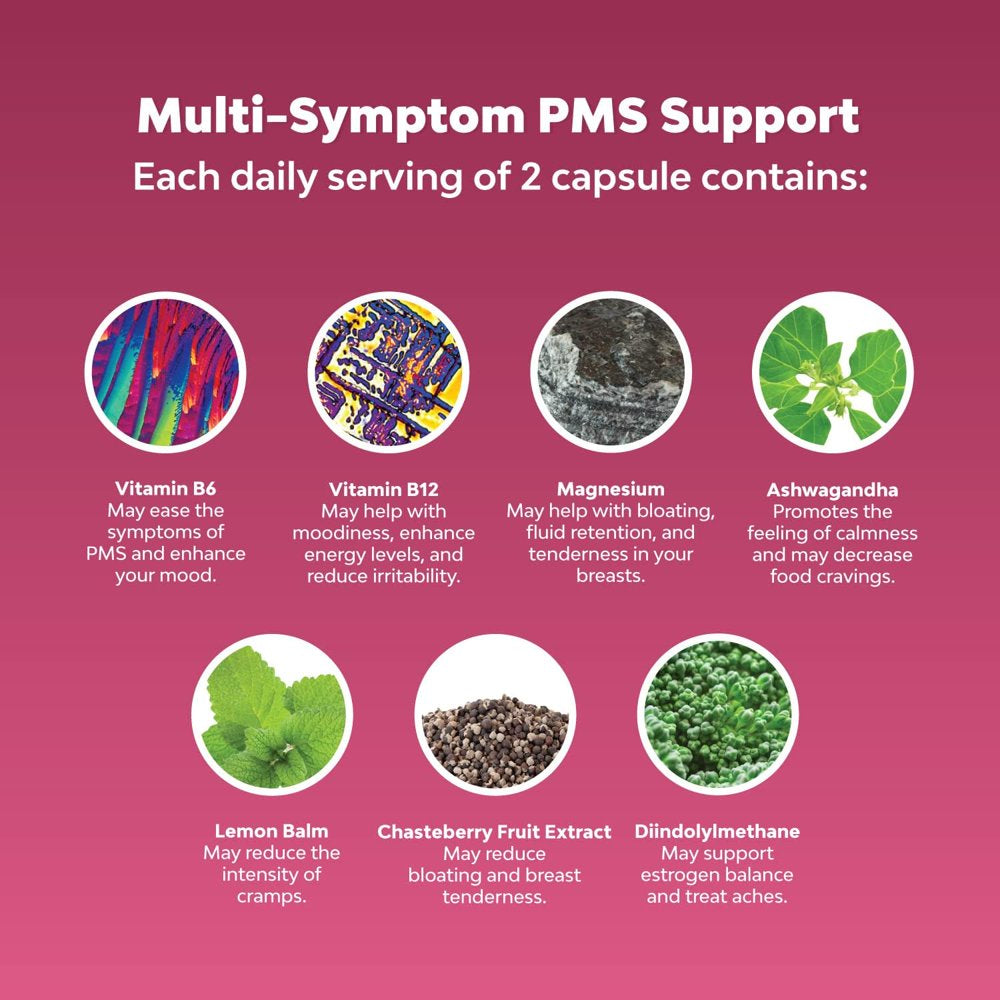 Advanced PMS Support Supplement for Women - Multibenefit PMS Relief Complex for Low Energy Mood Support Period Cramps and Bloating Relief for Women - Menstrual Hormonal Balance for Women (60 Capsules)