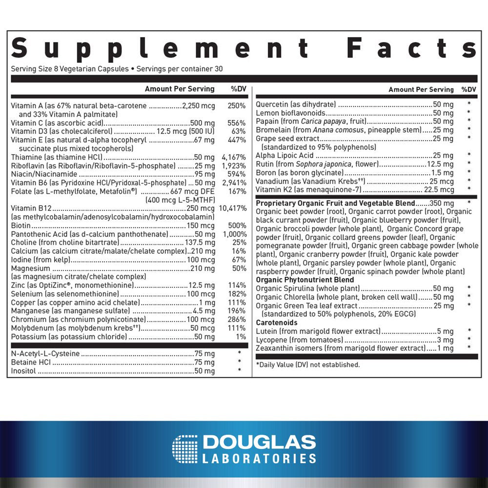 Douglas Laboratories - Ultra Preventive X Capsules - Signature Multivitamin and Mineral Supplement with Fruits and Vegetables for Daily Wellness - 240 Capsules