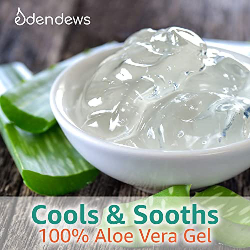 Eden Dews Aloe Vera Gel for Skin - 100% Pure & Natural Organic, Moisturizing, Face Skin & Hair Care, Sun Burn Relief, Hydrating & Soothing for Dry Skin, Made in USA, Unscented, 16 Oz