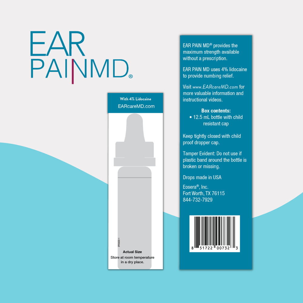 Eosera Ear Pain MD, Maximum Strength Ear Pain Relief Drops with 4% Lidocaine, .5 Fl. Oz.