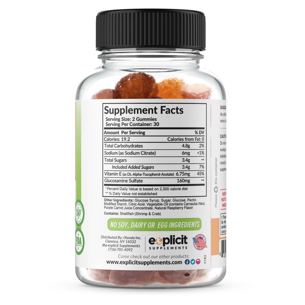 Easy-To-Take Joint Support Gummies - Glucosamine & Vitamin E Joint Supplement to Help Support Joints & Cartilage - 60 Count