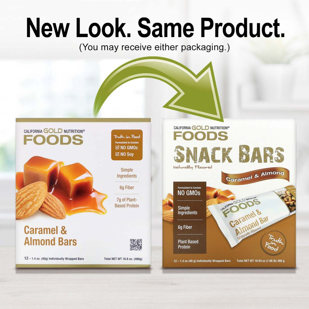 California Gold Nutrition FOODS - Caramel Almond Bars, 12 Bars, 1.4 Oz (40 G) Each