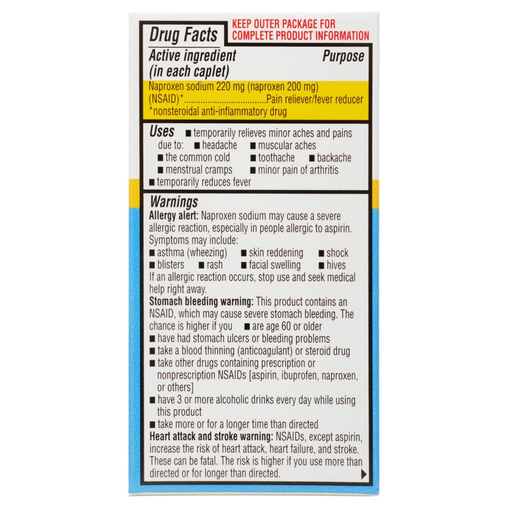 Equate All Day Pain Relief Naproxen Sodium Caplets, 220 Mg, 40 Count