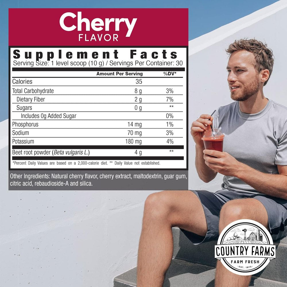 Country Farms Bountiful Beets, Delicious Cherry Flavor, the Circulation Superfood, Activates Essential Nitric Oxide, Natural Beet Extract, Boosts Energy and Endurance, 10.6 Oz, 30 Servings