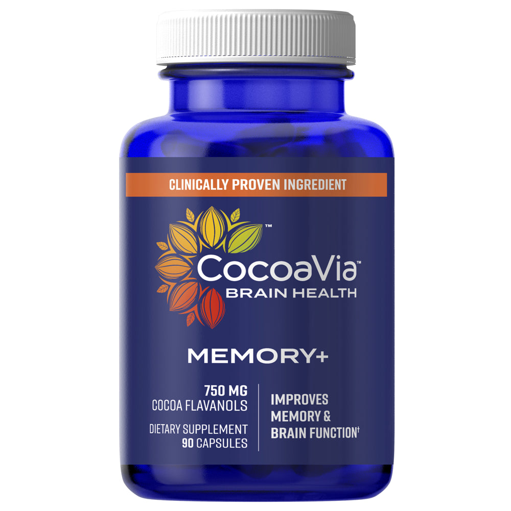 Cocoavia Memory+ Brain Supplement, 30 Day, 750 Mg Cocoa Flavanols, Memory & Brain Booster, Vegan, Plant Based, Gluten Free, 90 Capsules