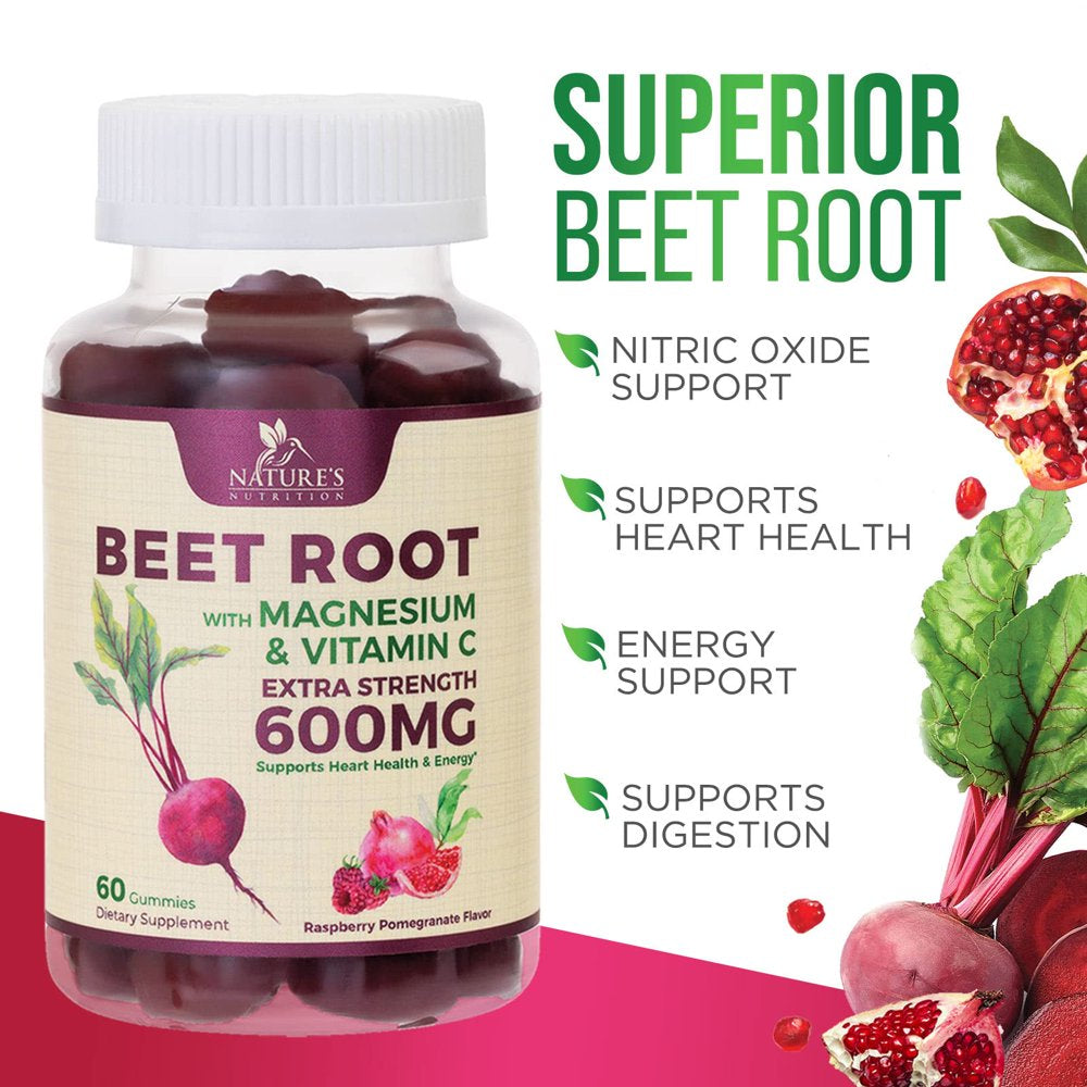 Beet Chews Gummies with Beetroot - Energy & Heart Health Support, Natural Nitric Oxide Production Support, Superfood Beets Soft Chews Gummy Supplement - Pomegranate Flavor - 60 Count Beet Root Gummies