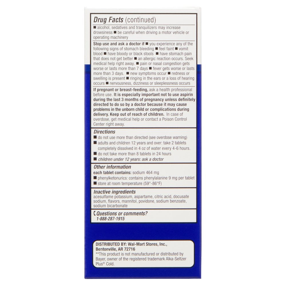 Equate Effervescent Cold Relief, 48 Tablets