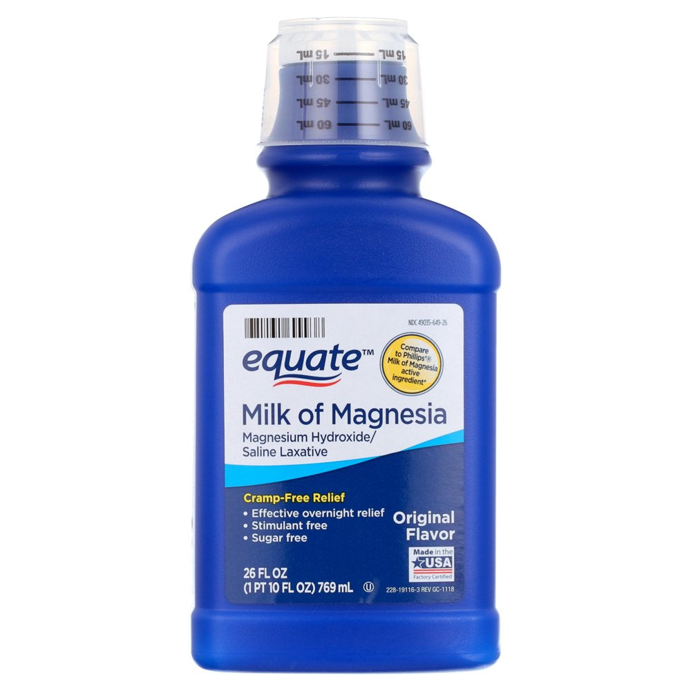Equate Milk of Magnesia Saline Laxative, Original Flavor, 1200 Mg, 26 Fl Oz