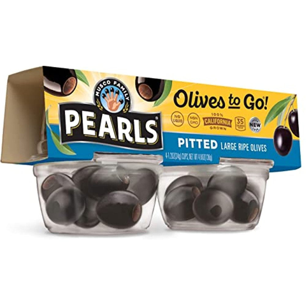 Pearls Olives to Go, Large Ripe Pitted, Black Olives, 1.2 Oz, 16-Cups