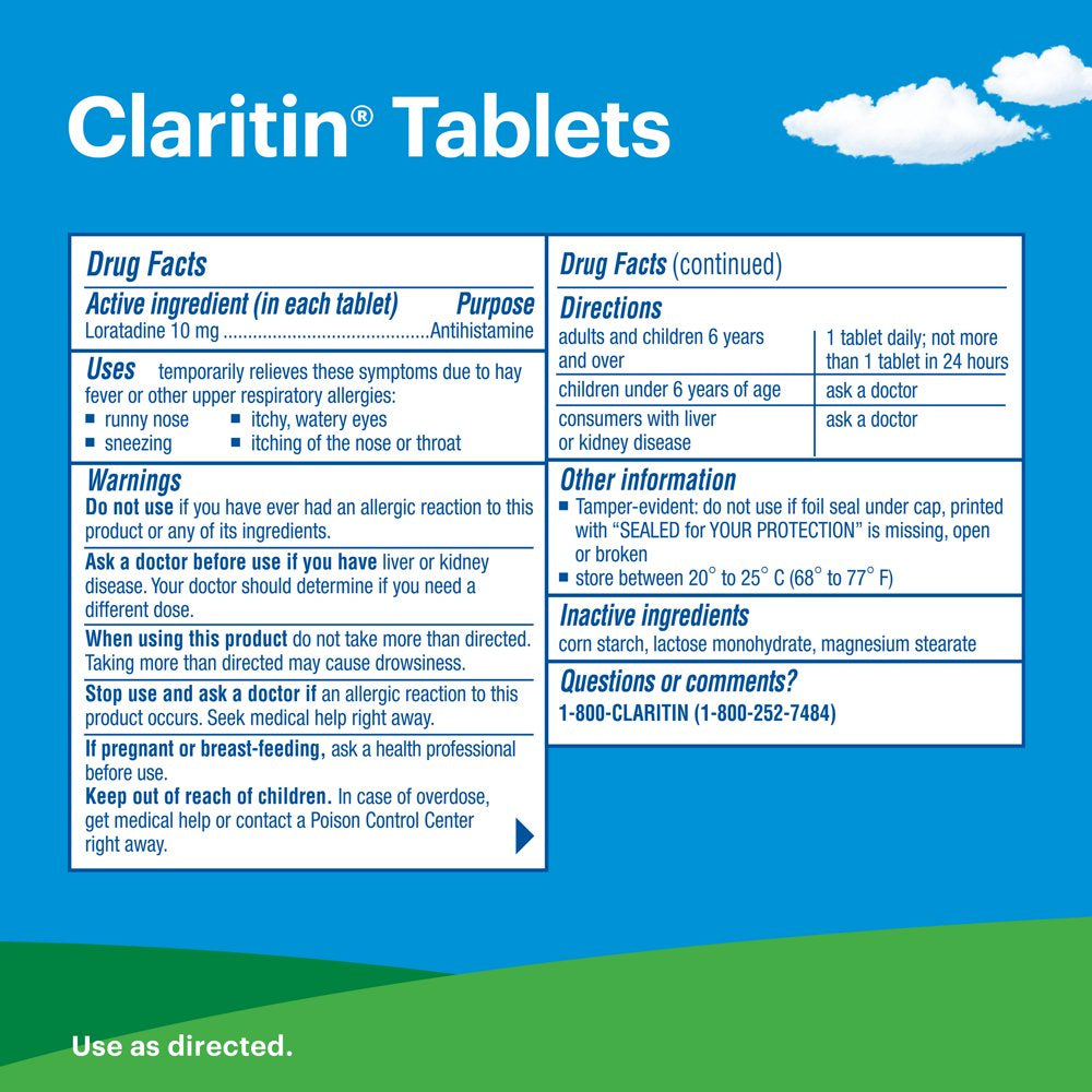 Claritin 24 Hour Non-Drowsy Allergy Medicine, Loratadine Antihistamine Tablets, 100 Ct