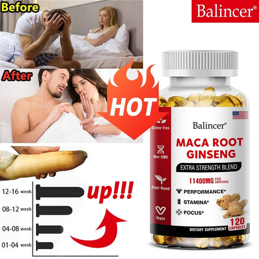 Bcuelov - Maca Root Capsules 10,000 Mg + Korean Ginseng 1,400 Mg - Black + Red + Yellow Maca Root, 10X Concentrated Extract Ginseng Capsules - Ultra Potency and High Purity