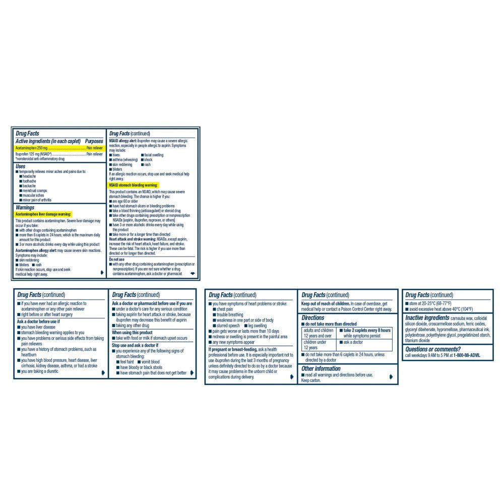 Advil Dual Action Ibuprofen and Acetaminophen Pain Relief Coated Caplets, 72 Count