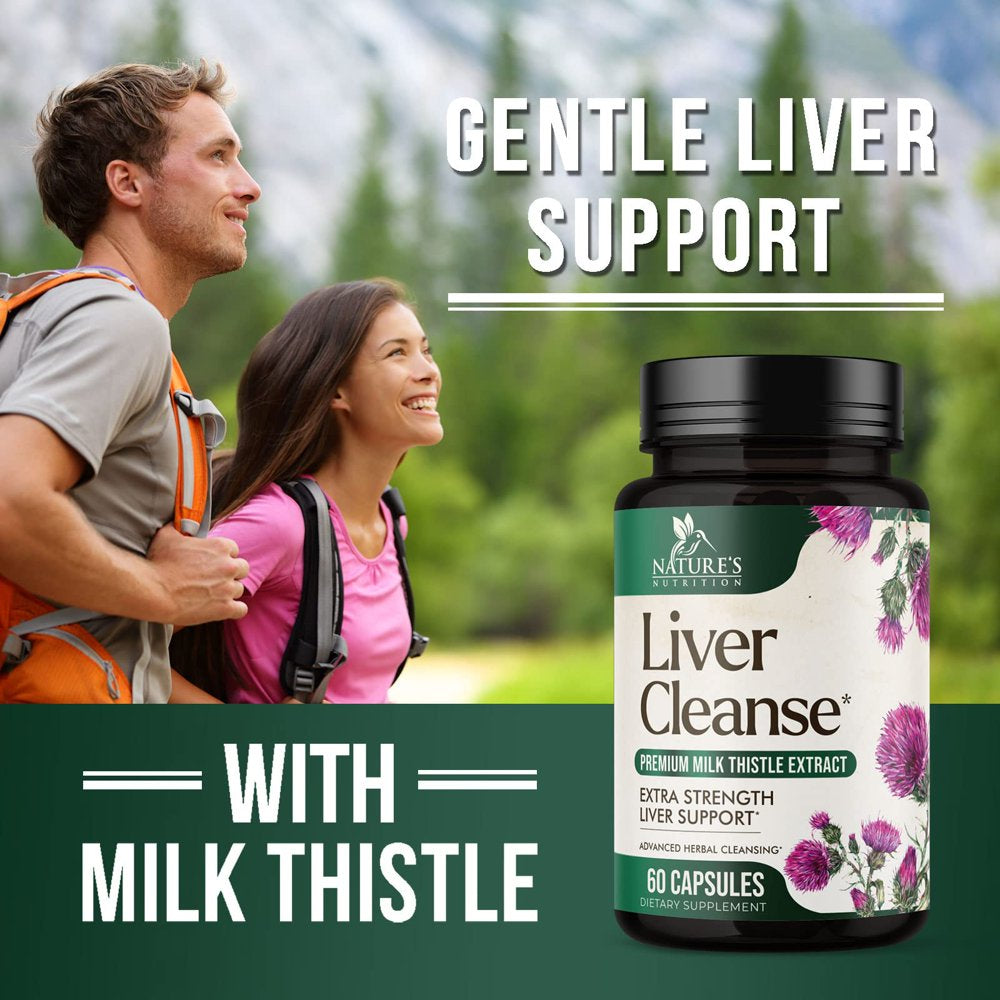 Gentle Liver Cleanse Detox & Repair Formula - Herbal Liver Support Supplement: Milk Thistle with Silymarin, Artichoke Extract, Dandelion, Beet, Chicory Root, & Turmeric for Liver Health - 60 Capsules