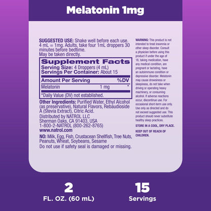 Natrol Liquid Melatonin, Sleep Supplement, Berry, 2 Fl. Ounce Tincture Bottle, 1Mg