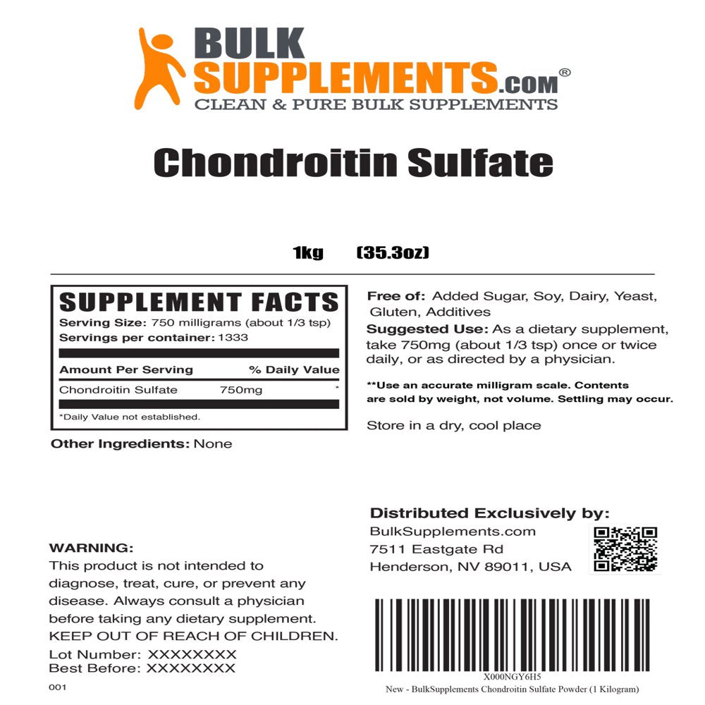 Bulksupplements.Com Chondroitin Sulfate Powder -Bone Strength Supplements - Joint Support Supplement - Joint Vibrancy - Joint Health (1 Kilogram - 2.2 Lbs)
