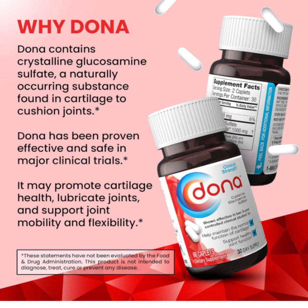 DONA Crystalline Glucosamine Sulfate, 750 Mg, Joint Supplement Pills for Knee Comfort & Joint Health Support, 750 Mg, 60 Count 3 Pack