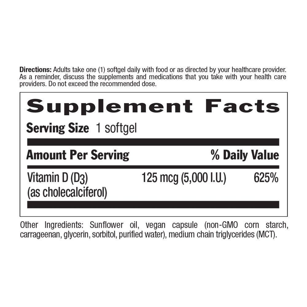 Country Life Vegan D3 5000 IU, 60 Softgels, Certified Gluten Free, Certified Vegan