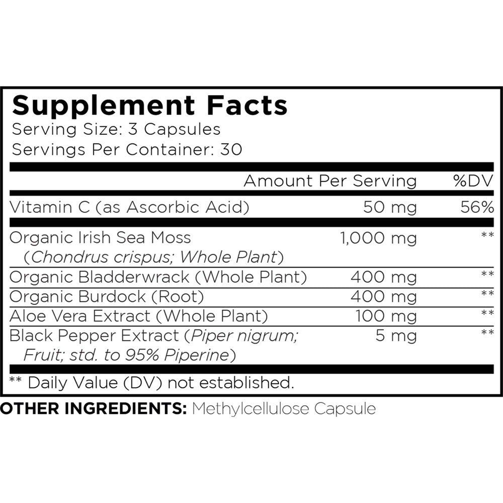 Amen Sea Moss, Bladderwrack, Burdock, Vitamin C, Aloe Vera, Black Pepper, Seaweed Superfood, 90 Ct