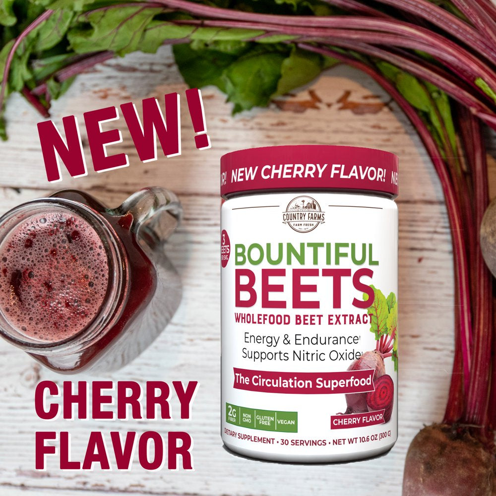 Country Farms Bountiful Beets, Delicious Cherry Flavor, the Circulation Superfood, Activates Essential Nitric Oxide, Natural Beet Extract, Boosts Energy and Endurance, 10.6 Oz, 30 Servings