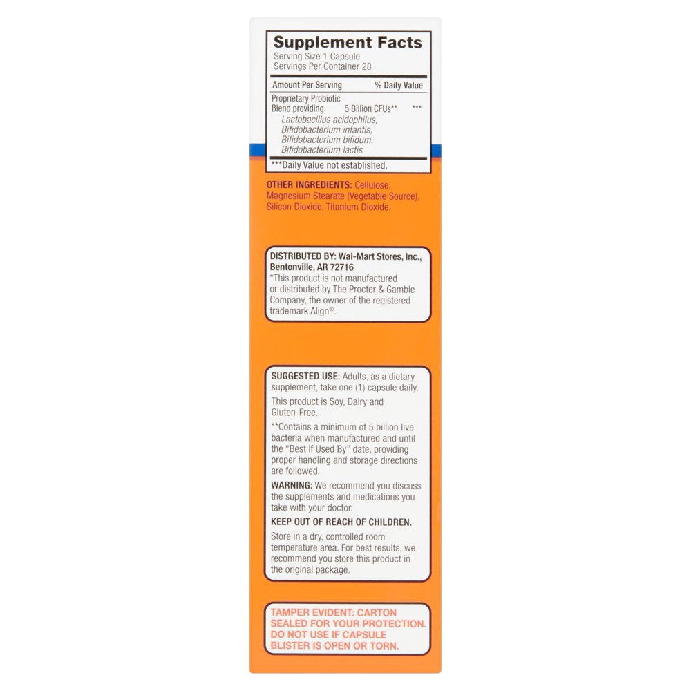 Equate Digestive Care Probiotic Capsules, 28 Count