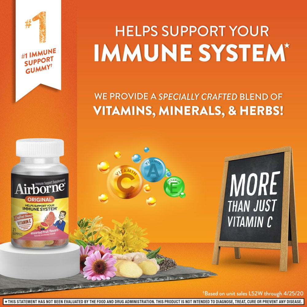 Airborne 750Mg Vitamin C Immune Support Gummies, Assorted Fruit Flavor, 21 Count