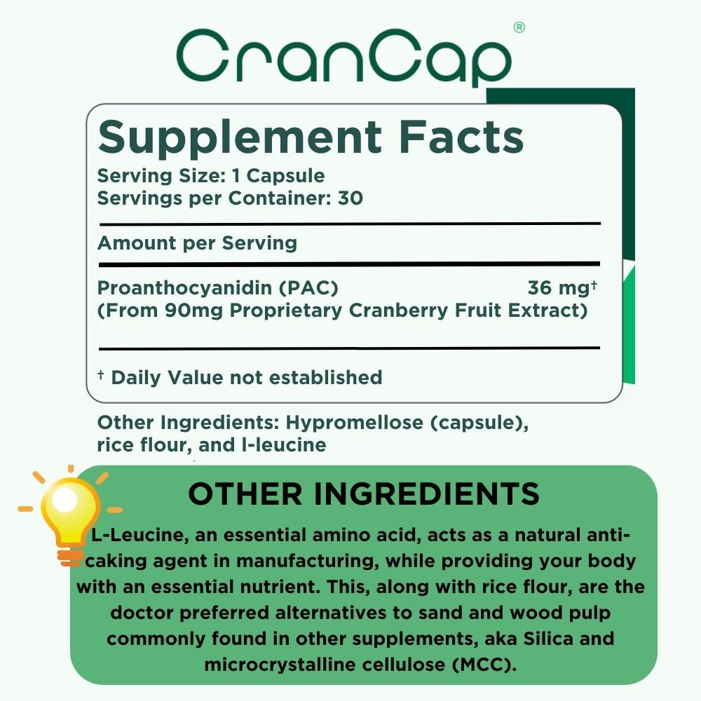 Crancap Cranberry 36Mg 30 Capsules Urinary Tract Health Cranberries Gluten Free, Vegan Friendly, Non-Gmo, USA