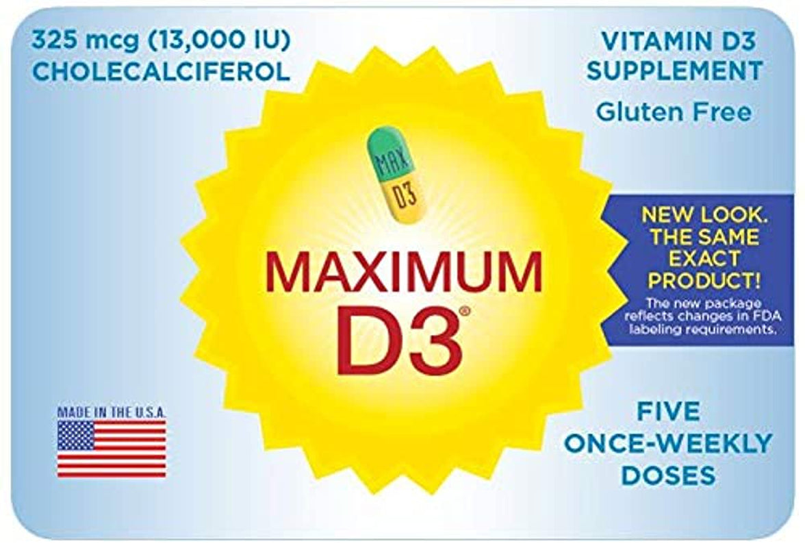 Maximum D3 13,000 IU Box, 60 Capsules Total (1 Box with 12 Cards X 5 Capsules per Card), 60-Weeks Supply