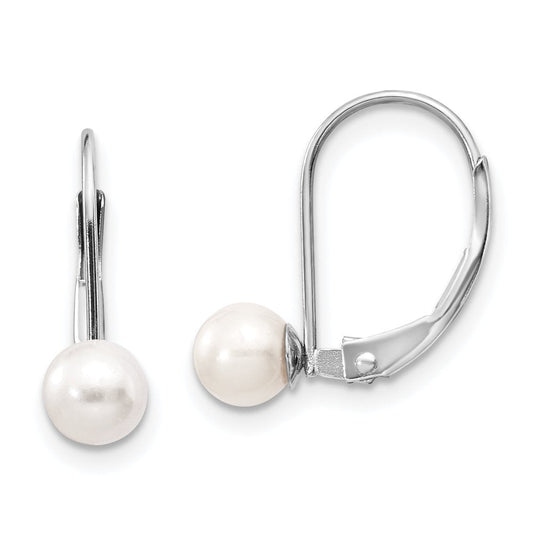 14K White Gold 5-6Mm round Freshwater Cultured Pearl Leverback Earrings XLBW55PL