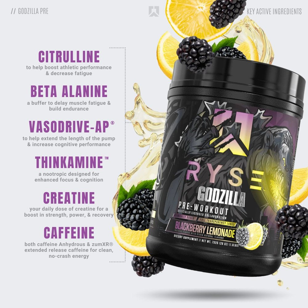 RYSE Godzilla, Pre-Workout, Blackberry Lemonade, 1.6 Lbs (732 G)