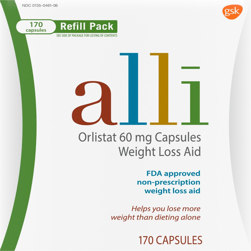 Alli Weight Loss Supplement Pills, Alli Orlistat 60Mg Capsules, 170 Count Refill Pack